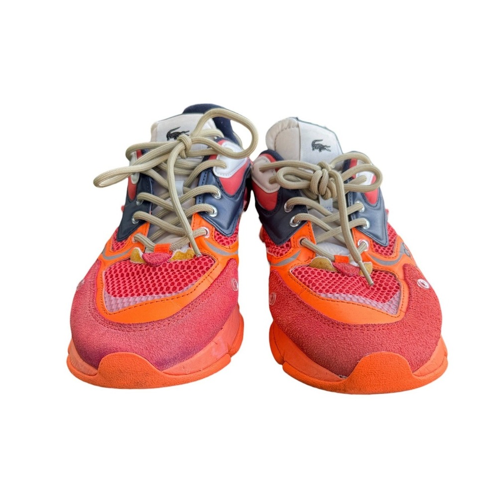 Lacoste L003 Neo Sneakers Mens 12 Orange Red Mesh Suede Runner Shoes Casual EUC - Picture 5 of 8